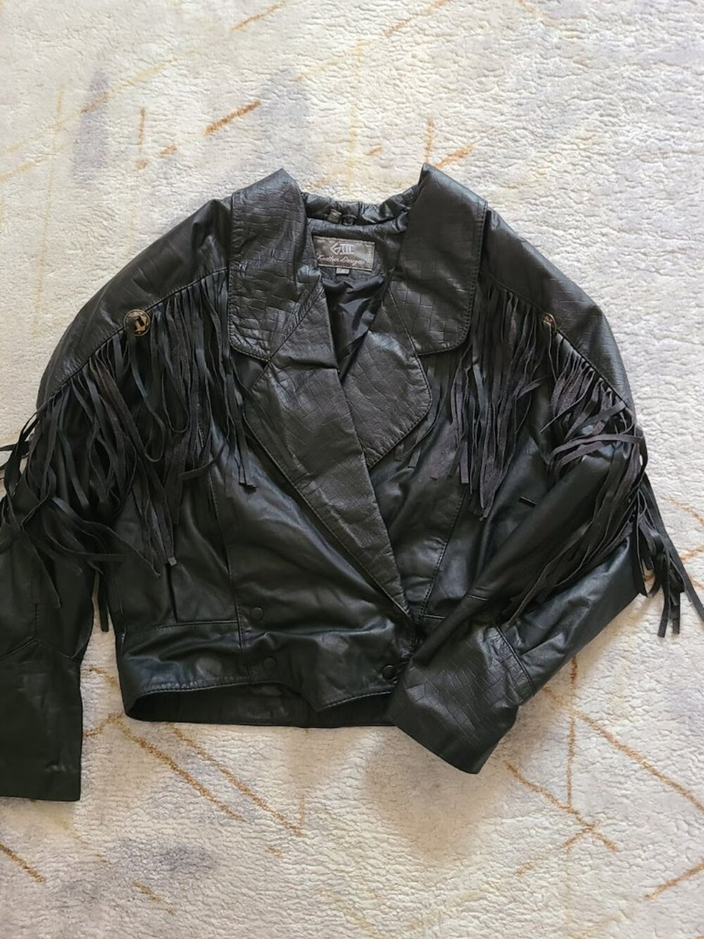 Vintage GIII Leather Designs Black Leather Fringe Moto Jacket Women S Western